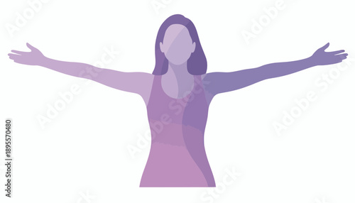 Woman with arms outstretched in a welcoming gesture.