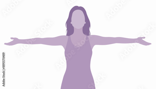 Woman with arms outstretched in a welcoming gesture.