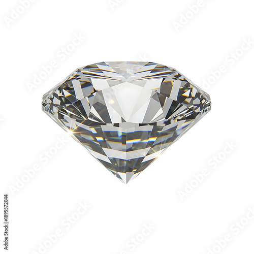 Sparkling brilliant cut diamond isolated on transparent background with realistic reflections