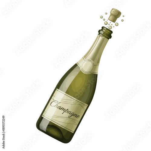 Champagne Bottle Popping Cork, Bubbles and Splashes, Celebration Drink
