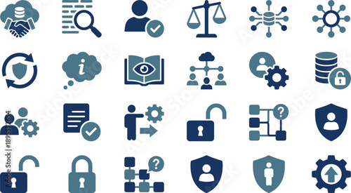 Collection of security and privacy icons representing protection, safety, and data security in a digital environment