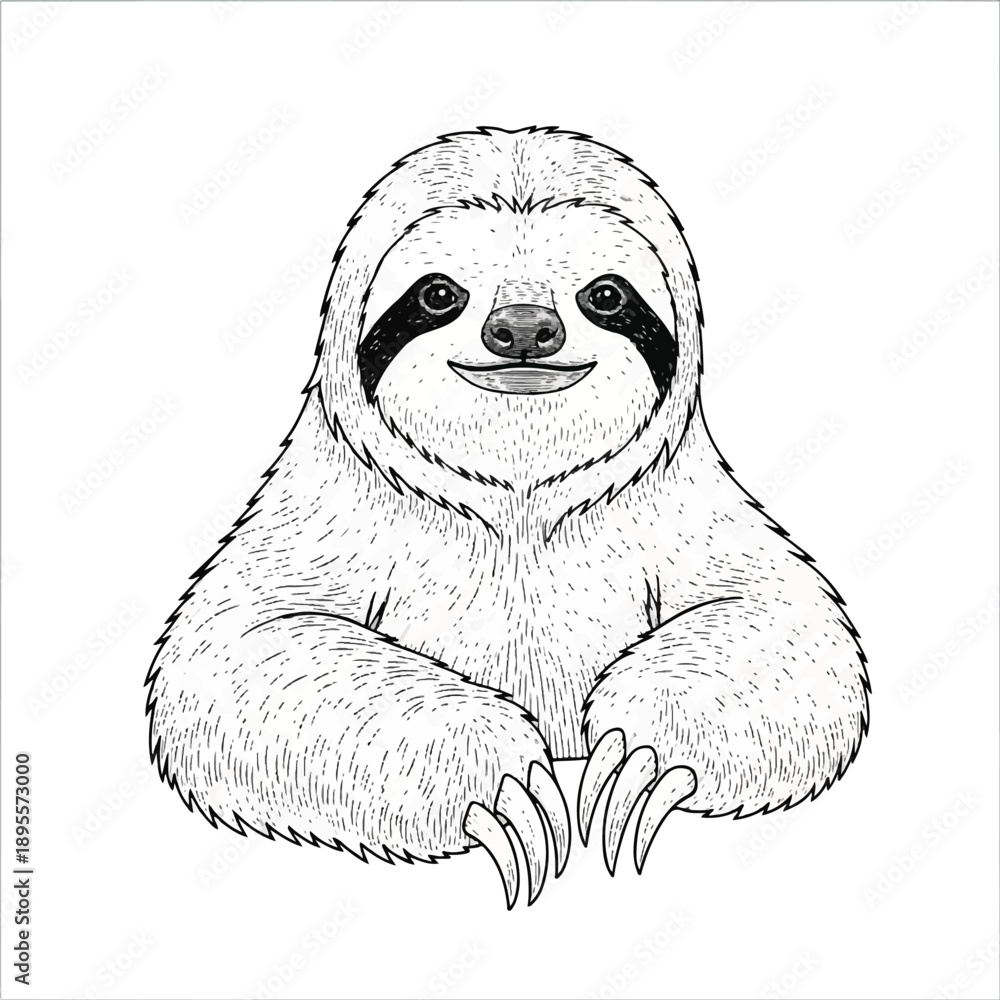 Obraz premium Cheerful Cartoon Sloth Line Drawing on Plain Background