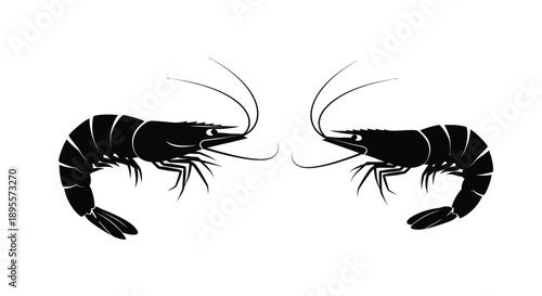 Two black shrimp facing each other in a simple graphic illustration