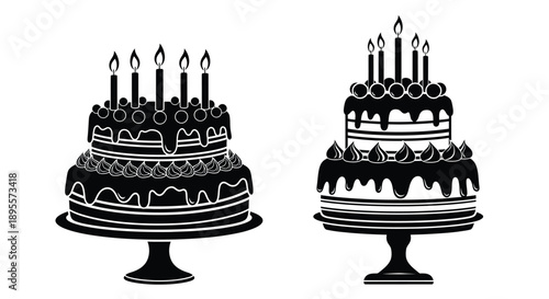 Two tiered cakes with lit candles a celebration illustration