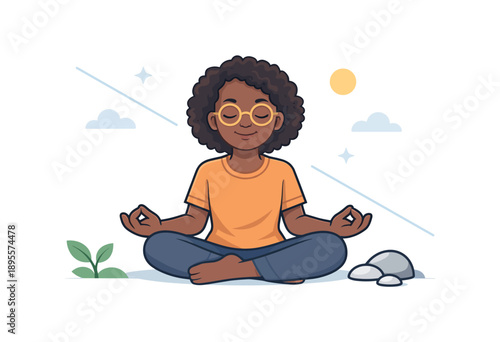 Meditating person in nature, calm and peaceful vector illustration