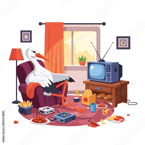 Lazy Stork Watching TV