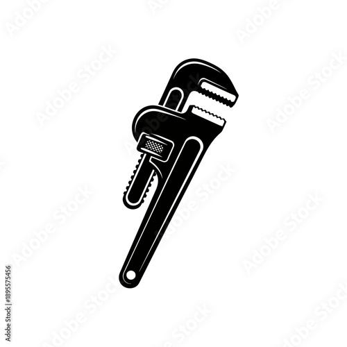 Black and white illustration of a pipe wrench on a white background