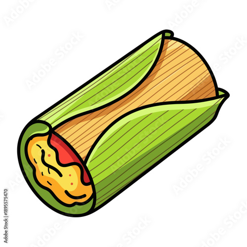 Delicious Tamale Wrapped in Corn Husk with Red Sauce