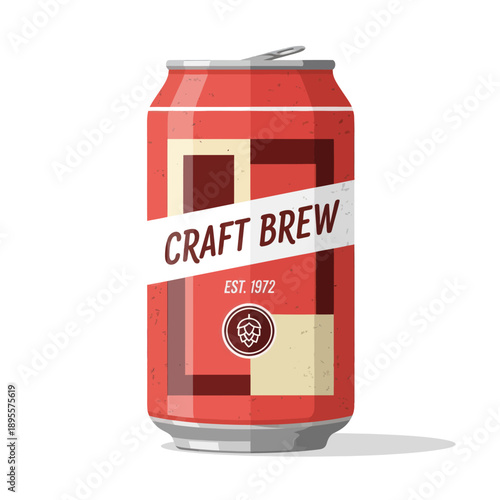 Red Craft Brew Beer Can Isolated on White Background