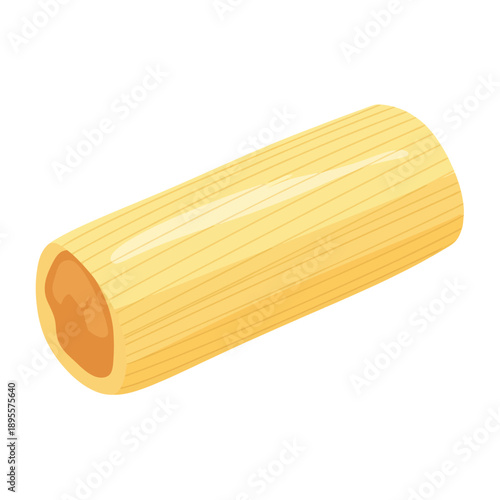 Single Rigatoni Pasta Tube Isolated on White Background, Italian Food Ingredient