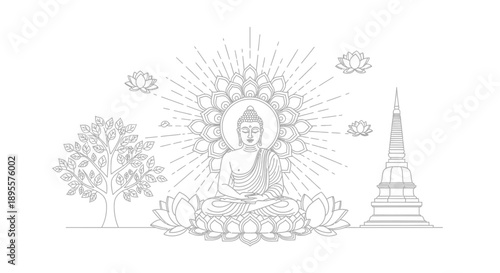 Buddha Meditation Lotus Position Spiritual Illustration.