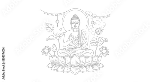 Buddha Sitting Meditation Lotus Flower Serene.