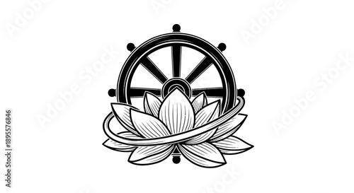 Lotus Flower with Wheel Illustration Design.