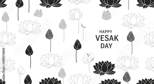 Lotus Flowers Illustration Vesak Day Greeting.
