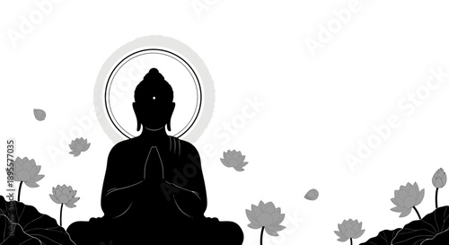 Silhouette of Buddha in Meditation Pose.