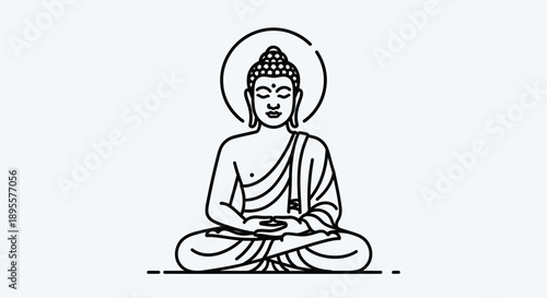 Sitting Buddha Statue Simple Line Drawing.