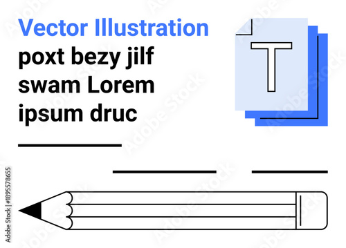 Education, writing, graphic design, typography, layout, creativity. Text and alignment elements with a pencil illustration. Education and writing concept for versatile use