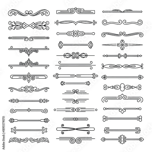 Set of vintage swirly ornate ornamental graphic design elements  scrolls and swivels