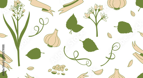 Herbal Clove and Garlic Arrangement with Mint Leaves and Flowering Plant Elements for Culinary and Natural Remedies