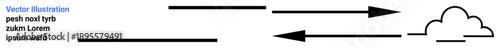 Cloud technology, data transfer, communication networks, internet storage, cloud computing services, virtualization. Arrow symbols pointing at a cloud. Cloud technology and data transfer