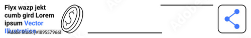 Digital networking, branding, communication, content sharing, social connections, user interface. Contemporary design with circular mark and share icon. Communication and digital networking concepts