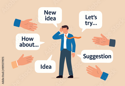 Good listener boss, listen and accept all opinion, suggestion or customer feedback concept, smart businessman trying hard to listen to all colleagues advice.