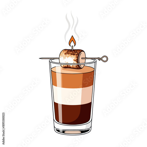 Flaming Marshmallow Cocktail with Layers and Smoke