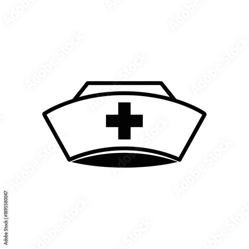Nurse Cap Icon with Cross Symbol