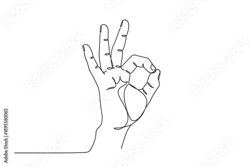 Continuous Line Drawing of Hand Making OK Gesture - Perfect, Approval, Good Job Symbol