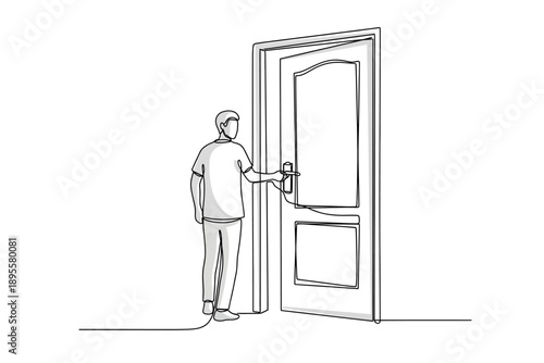Continuous Single Line Drawing of a Person Opening a Door