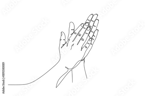 Continuous Line Art Drawing of Clapping Hands or Applause Gesture, Isolated Vector Illustration on White Background