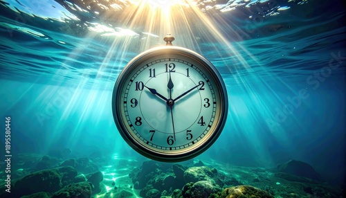 Pocketwatch submerged in water, illuminated by sunlight from above