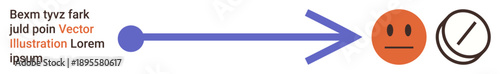 Communication, workflow, time management, decision-making, processes, minimalism. Blue arrow pointing to neutral face and clock icon. Communication and workflow process concept