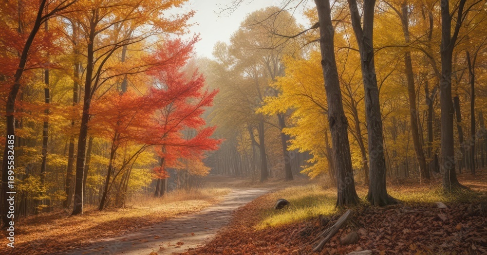 Fototapeta premium autumn leaves in northwest arkansas landscape with vibrant fall foliage trees, landscape shots, outdoor photography, fall colors