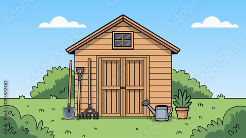 Backyard Wooden Garden Shed Cartoon Art