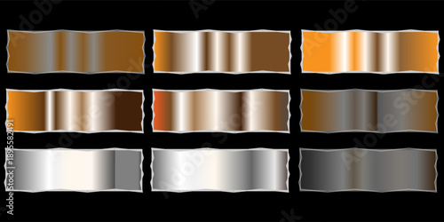 Collection of gold silver bronze and rose gold gradient texture background vector