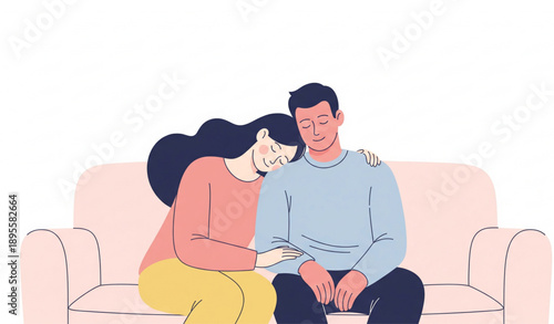 Loving couple sitting on couch vector illustration expressing tenderness and emotional connection