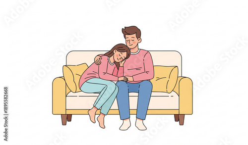 Affectionate couple relaxing on sofa vector illustration showing love and peaceful relationship