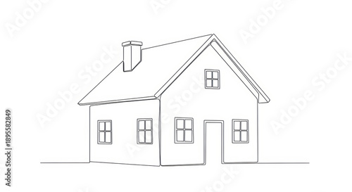 Minimalist line art drawing of a house, simple home sketch illustration