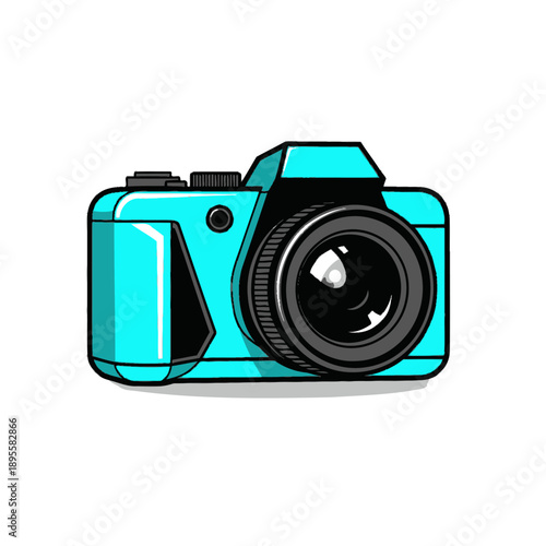 Turquoise Digital Camera Illustration Isolated on White Background