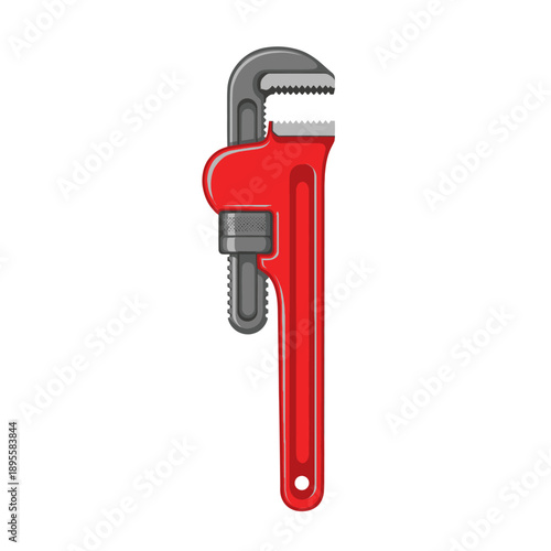 Red Pipe Wrench Tool on White Background: Plumbing and Repair Equipment