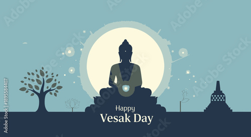 Buddha Statue Meditation Vesak Day Illustration.