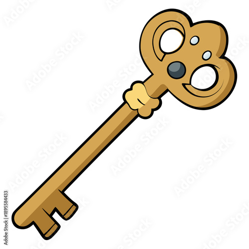 Vintage Key with Intricate Design and Smiling Face Illustration