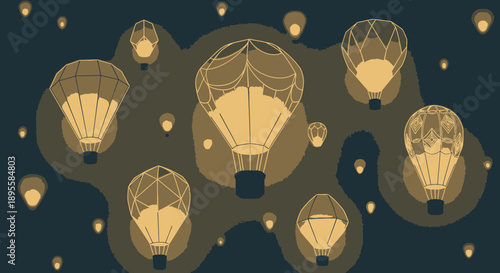 Cluster of Hot Air Balloons in Flight.