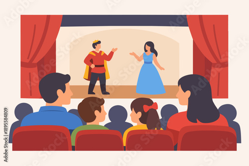 Family enjoying a cultural event, watching a stage play together in a theater