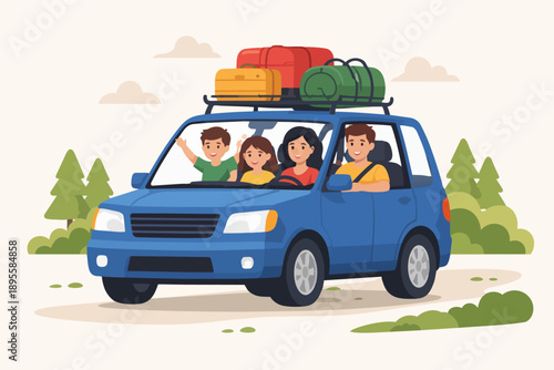 Family road trip, going on summer vacation with kids, enjoying the journey
