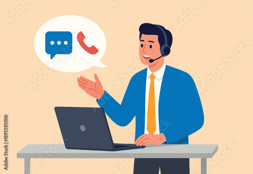  Support staff help fixing technical problem, help desk or operator with phone call or chat helpful man with headset talking with customer help solve