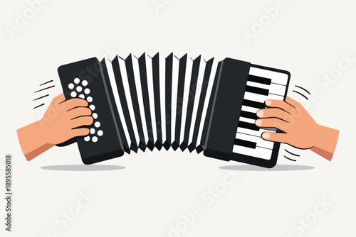 Hands playing accordion instrument creating music and sound