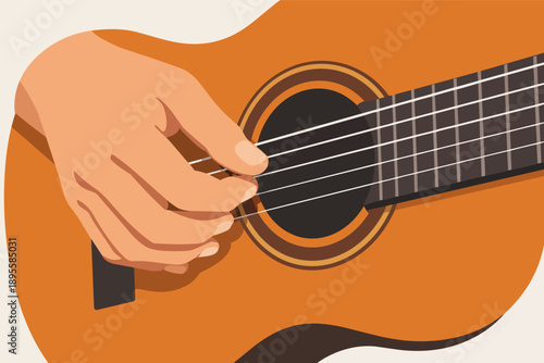 Hand strumming acoustic guitar strings, creating music and melody