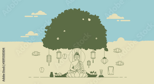 Woman Meditating Under Tree in Serene Environment.